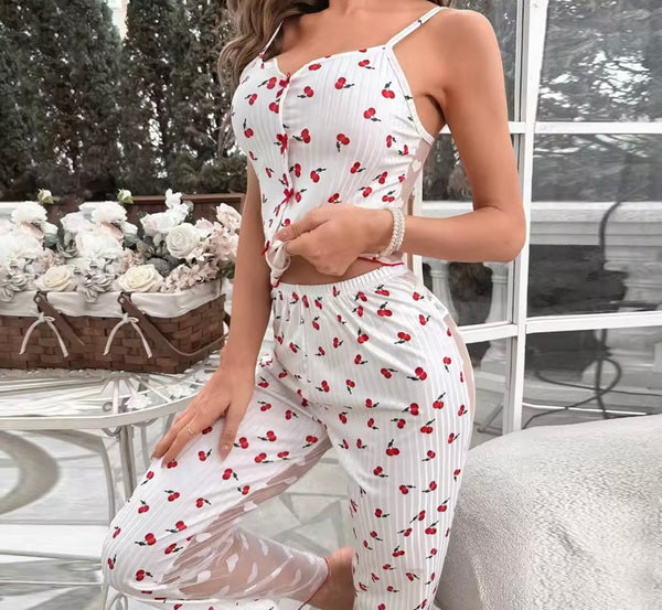Women Sleeveless Printed Mesh Patchwork Lingerie Set