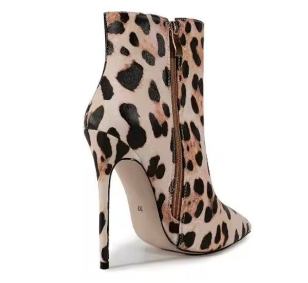 Women Color Leopard Print Fashion High Heel Ankle Boots