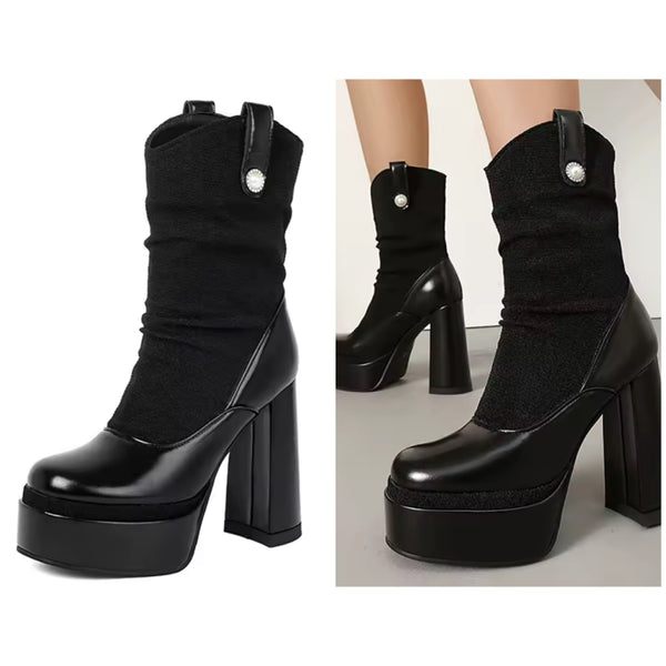 Women Black Fashion Platform High Heel Ankle Boots