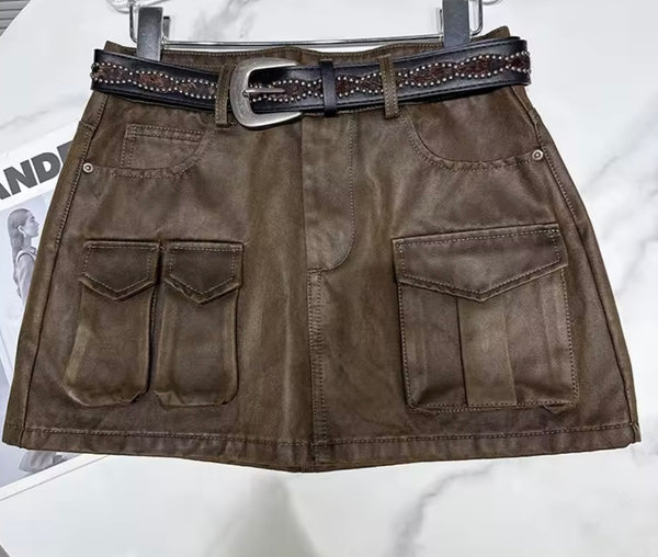 Women Fashion Belted Cargo Short Skirt