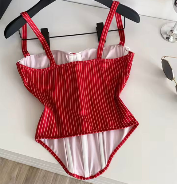 Women Striped Sleeveless Tie Fashion Top