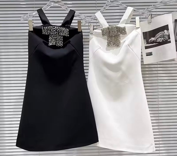 Women Bling Bow Sleeveless Criss Cross Open Back Dress
