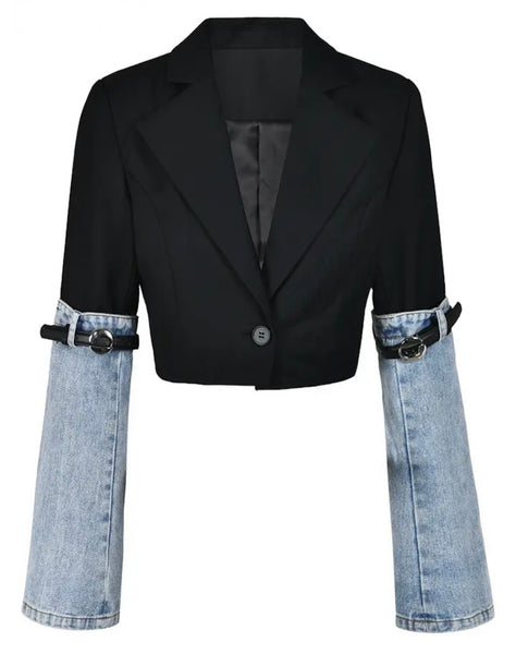 Women Fashion Belted Blazer Crop Top