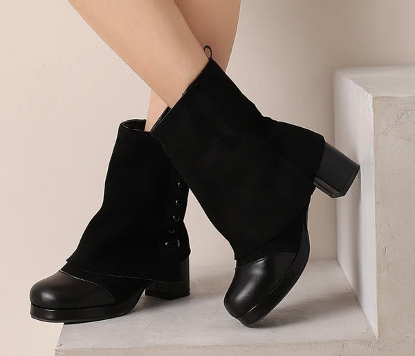 Women Fashion Button Denim Ankle Boots
