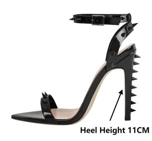 Women Fashion Black Spiked High Heel Ankle Strap Sandals