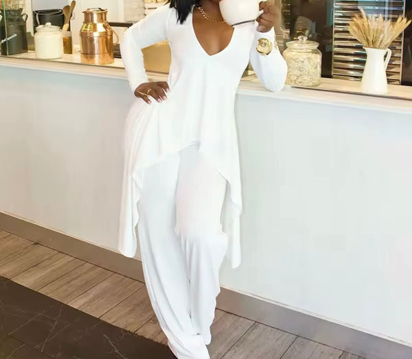 Women Ribbed Asymmetrical Full Sleeve Two Piece Fashion Pant Set
