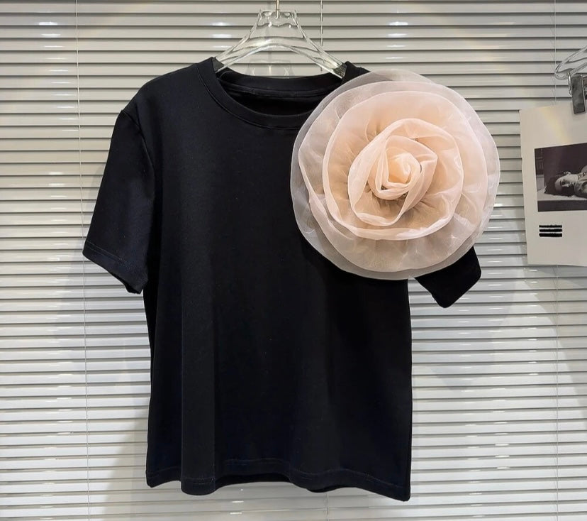 Women Fashion Short Sleeve Floral Patchwork Top