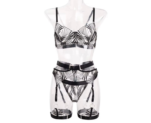 Women Sexy Printed Mesh Lingerie Set