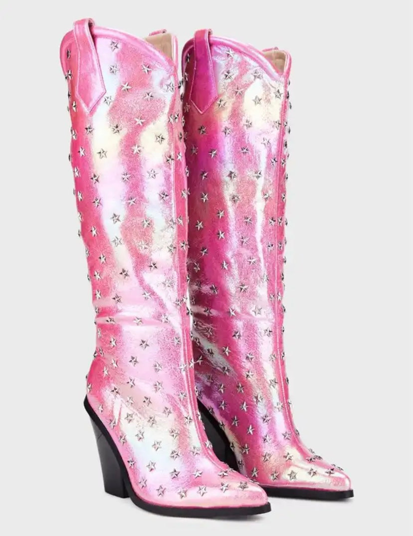 Women Fashion Star Rivet Western Knee High Boots