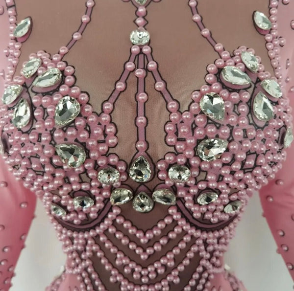 Women Sexy Beaded Crystal Full Sleeve Jumpsuit