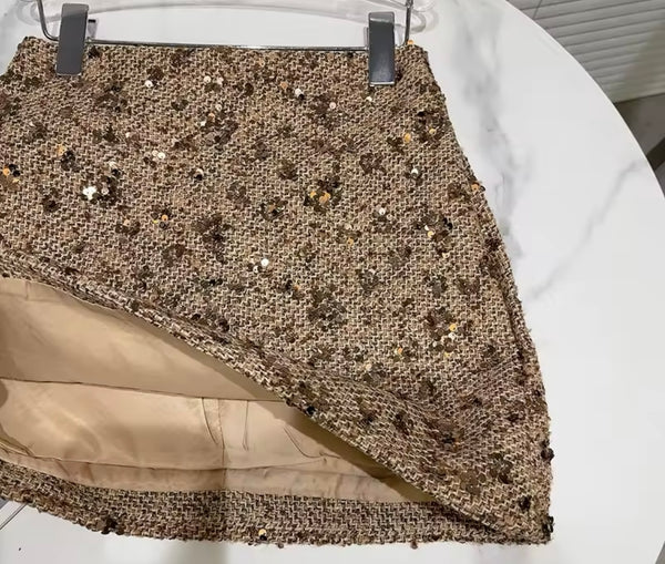Women Sexy Full Sleeve Two Piece Sequins Skirt Set