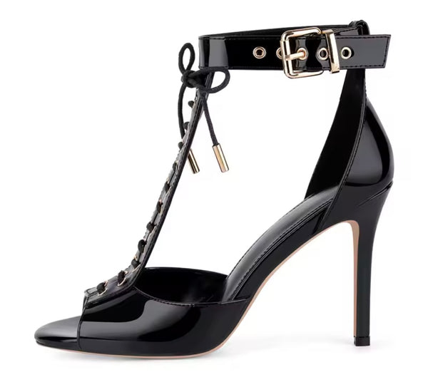 Women Fashion Open Toe Lace Up Buckled Ankle Strap Sandals