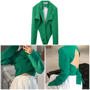 Women Green Fashion Wrap Blazer Top