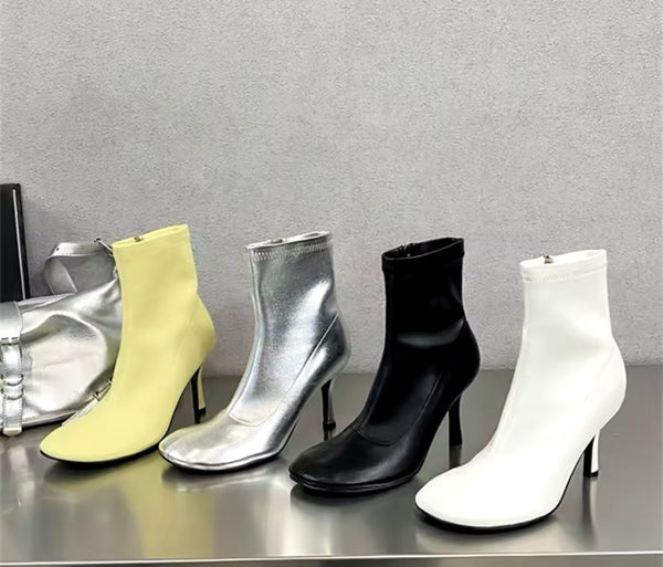 Women Fashion Faux Leather Round Toe High Heel Ankle Boots