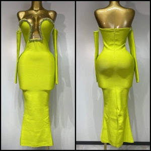 Women Sexy V-Neck Bling Full Sleeve Bandage Maxi Dress