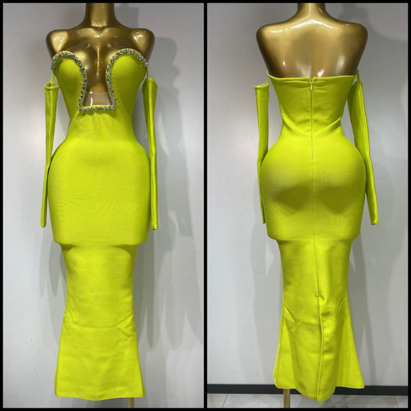 Women Sexy V-Neck Bling Full Sleeve Bandage Maxi Dress