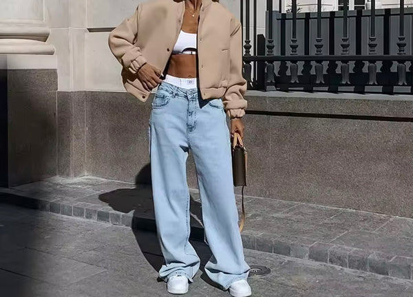 Women Fashion Khaki Button Up Bomber Jacket