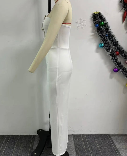 Women Sexy Button Strapless Solid Color Jumpsuit