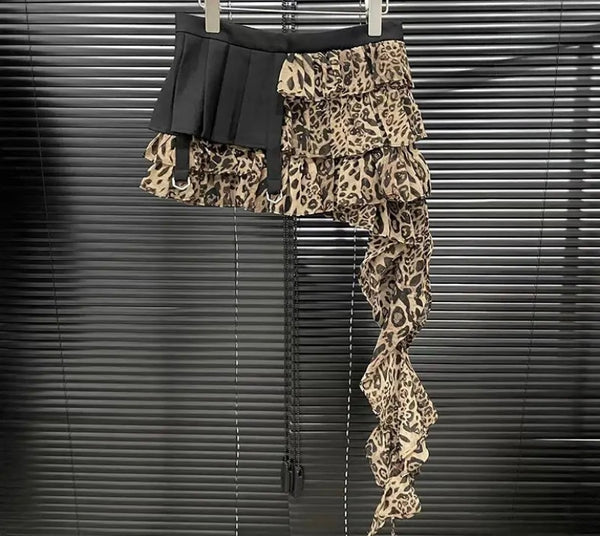 Women Sexy Fashion Ruffled Leopard Print Skirt
