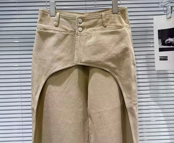 Women Fashion Khaki Wrap Wide Leg Pants