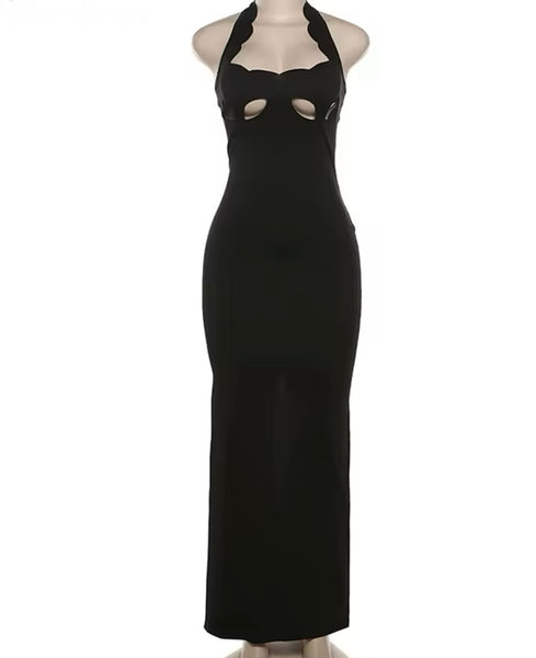 Women Black Sexy Sleeveless Cut Out Maxi Dress