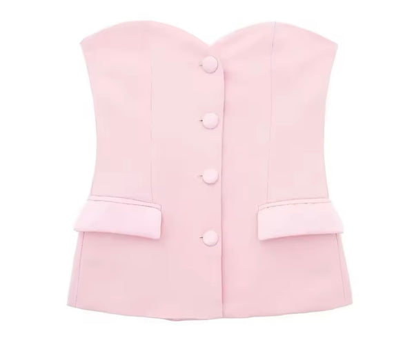 Women Sexy Strapless Button Up Two Piece Wrap Short Set