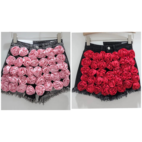 Women Fringe Fashion Color Floral Denim Shorts