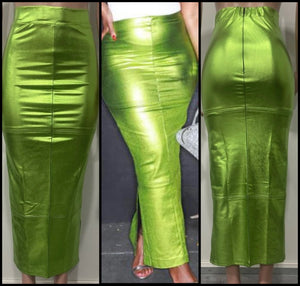 Women Sexy Green PU Fashion Maxi Skirt