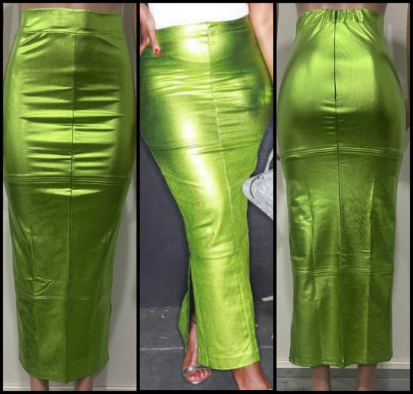 Women Sexy Green PU Fashion Maxi Skirt