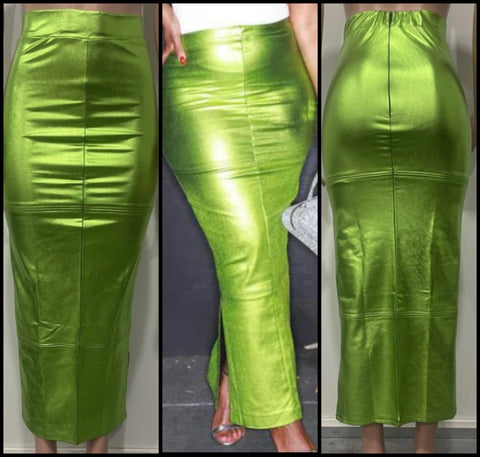 Women Sexy Green PU Fashion Maxi Skirt