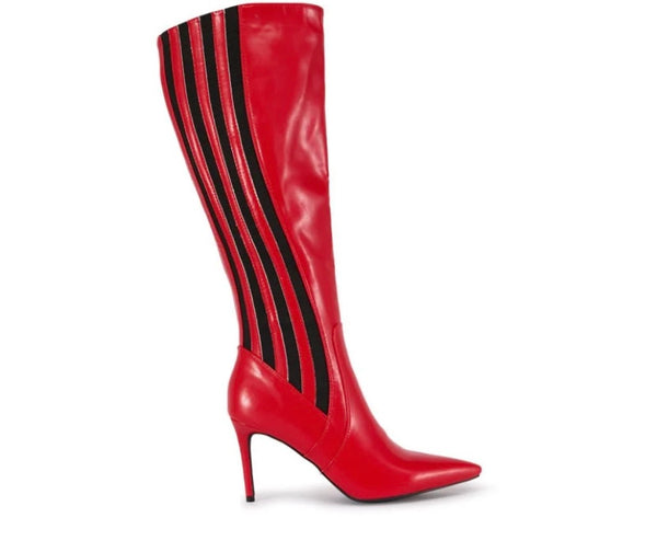 Women Fashion Red Striped Knee High Boots