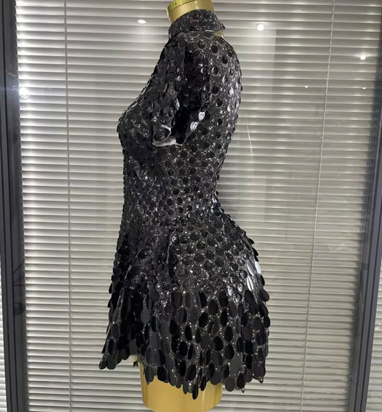 Women Sexy Sequins Short Sleeve Dress