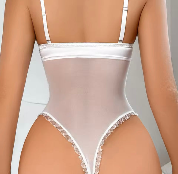 Women Sexy White Bling Mesh Bodysuit Lingerie