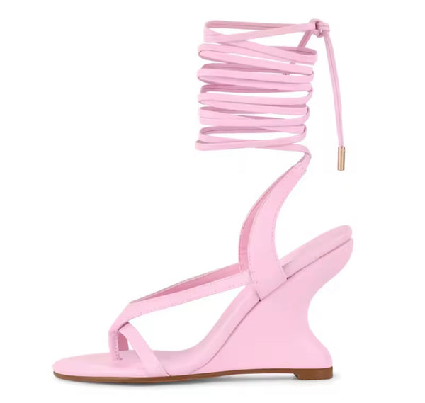 Women Fashion Open Toe Lace Up Wedge Sandals