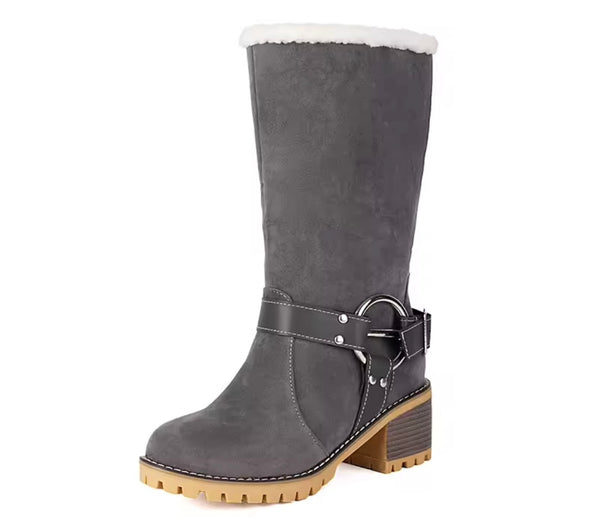 Women Fashion Color Suede Warm Furry Metal Ring Boots