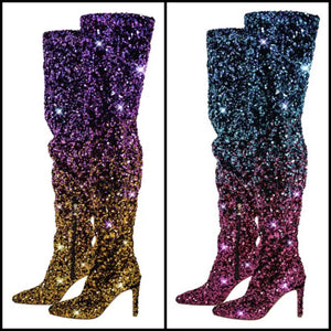 Women Over The Knee Color Patchwork Sequins Fashion Boots