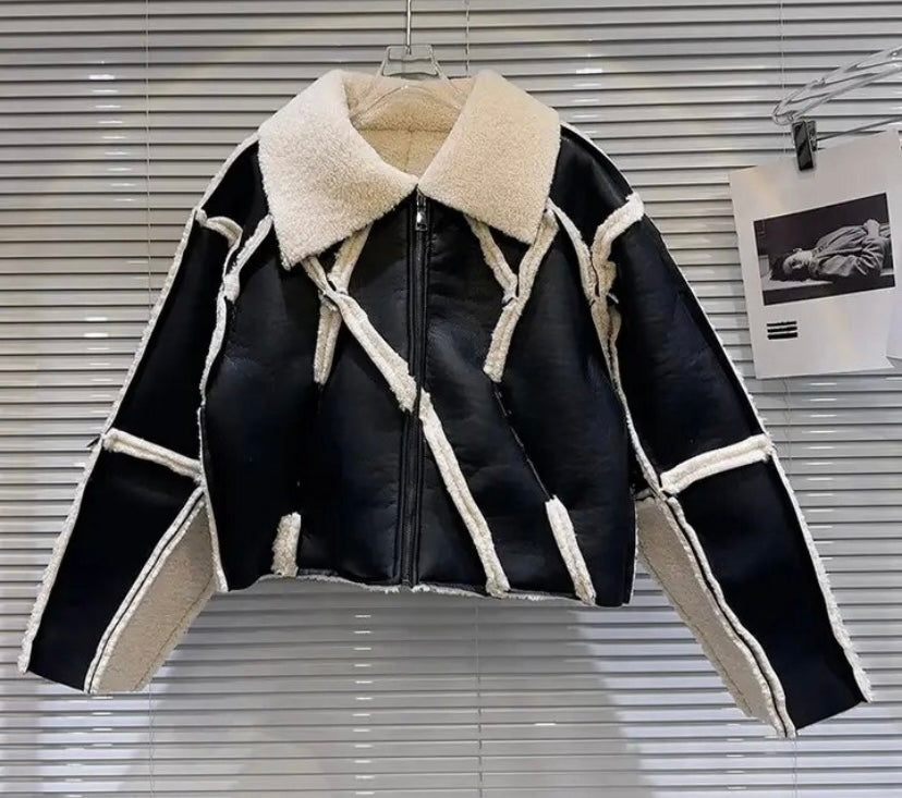 Women Fashion Warm Faux Leather Jacket