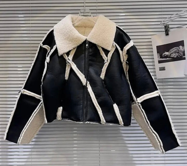 Women Fashion Warm Faux Leather Jacket