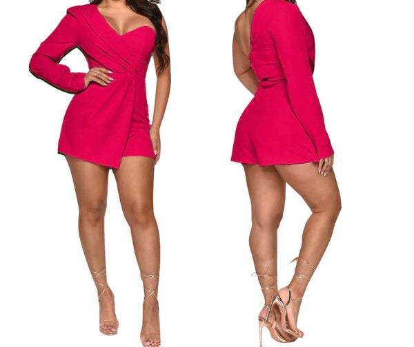 Women Sexy One Shoulder Full Sleeve Wrap Romper