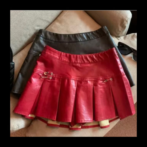 Women Sexy Fashion Faux Leather Pleated Skirt