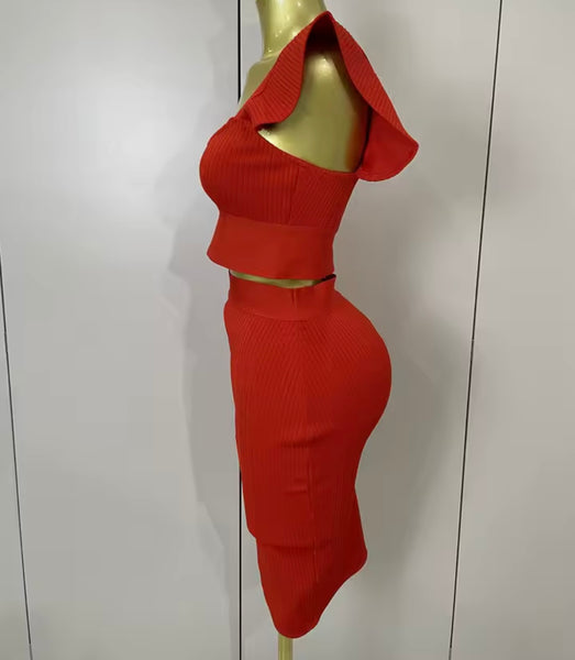 Women Sexy Ruffled Sleeveless Crop Two Piece Skirt Set