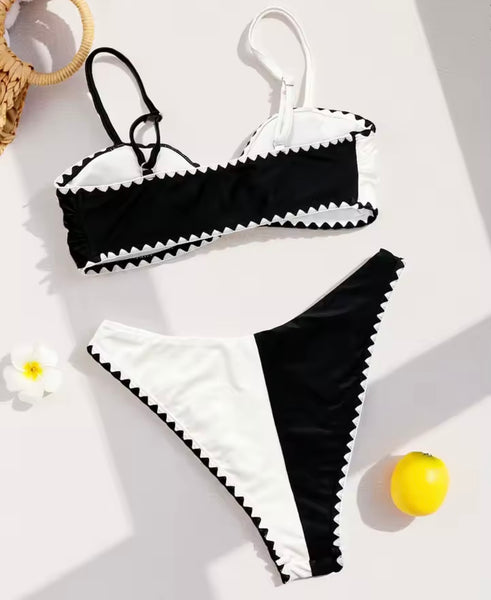 Women Sexy B&W Color Patchwork Bikini Swimsuit