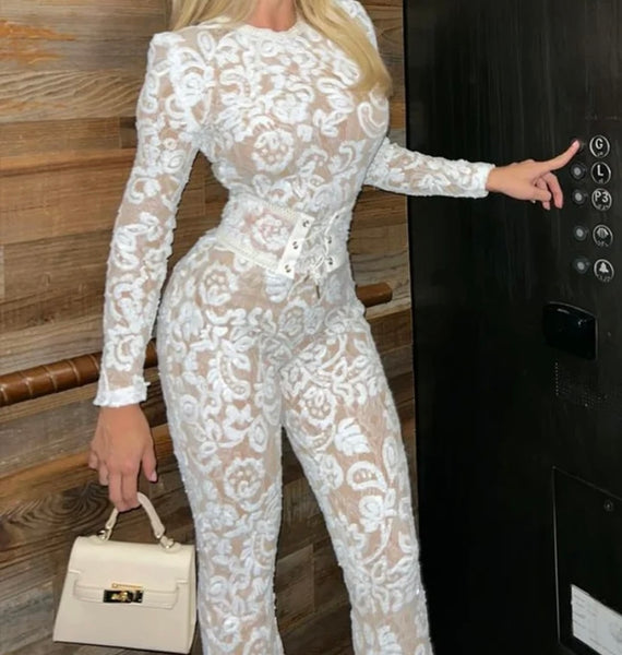 Women Sexy Fashion Full Sleeve Lace Jumpsuit