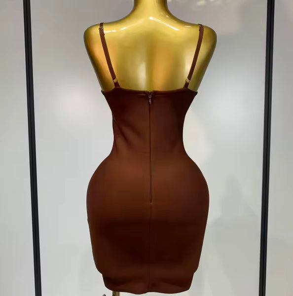 Women Sexy Sleeveless Metal Pin Bandage Dress