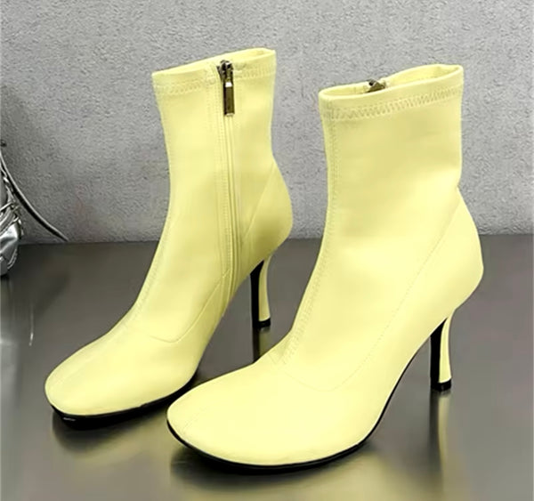 Women Fashion Faux Leather Round Toe High Heel Ankle Boots