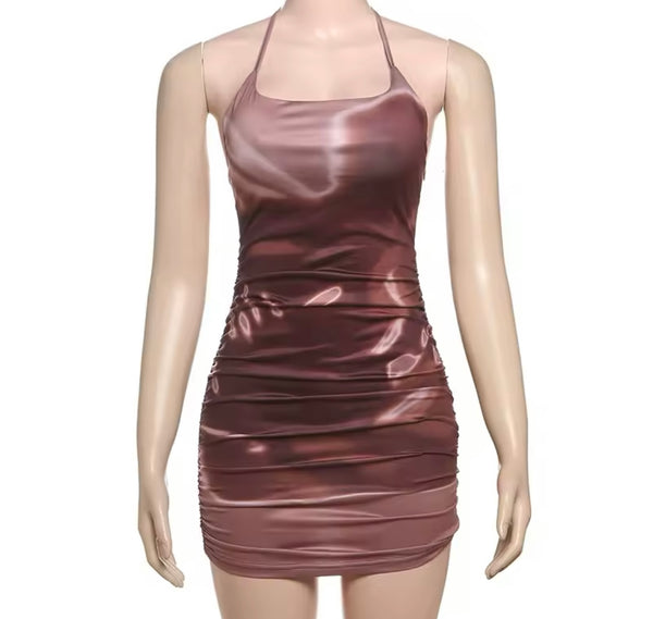 Women Sexy Halter Sleeveless Color Printed Dress