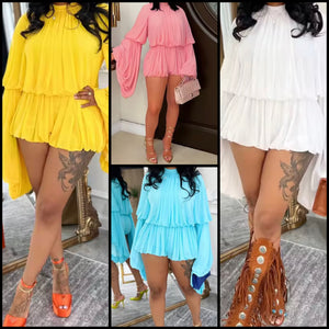 Women Fashion Color Full Sleeve Ruffled Romper
