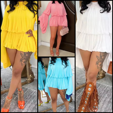 Women Fashion Color Full Sleeve Ruffled Romper
