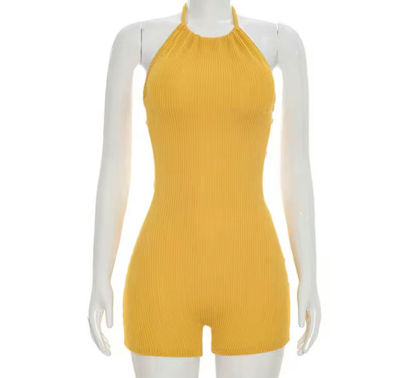 Women Sexy Halter Sleeveless Ribbed Romper