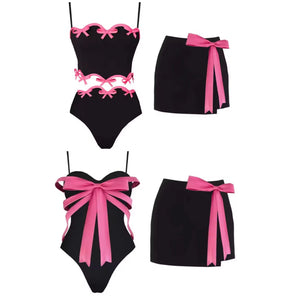 Women Sexy Color Patchwork Bow Bikini/Swimsuit Cover Up Set
